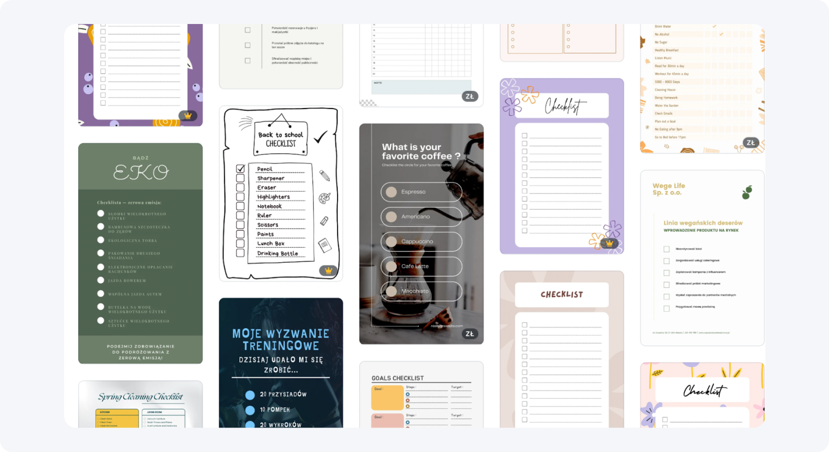 Canva offers a long list of checklist templates to choose from